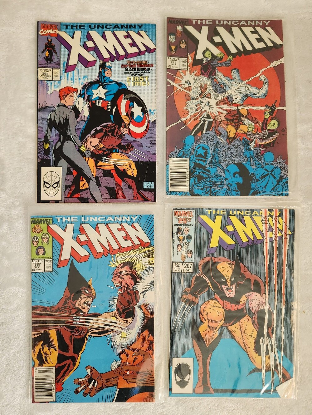 Uncanny X-Men Comic Lot #207 #222 #229 #268 Marvel Wolverine Sabretooth Jim Lee!